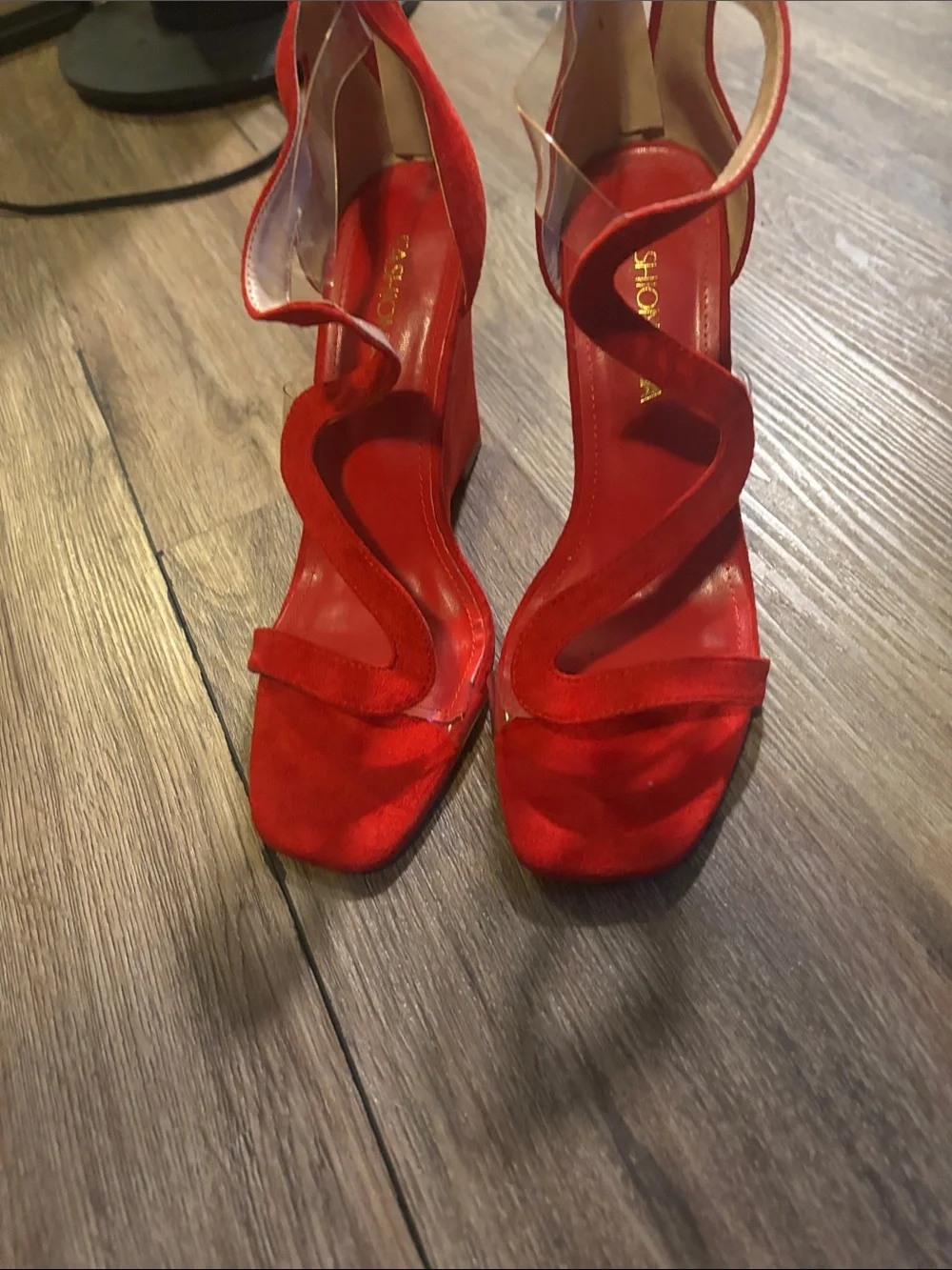 Red Strappy Wedge Sandals - Women's Fashion Heels